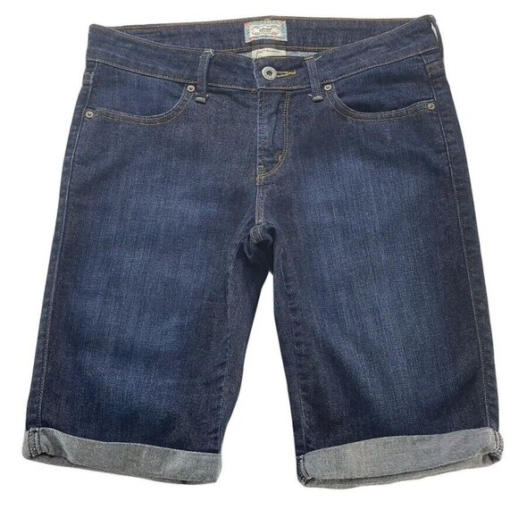 Levis Womens Bermuda Denim Shorts Size 4 Rolled Cuff Dark Wash - Picture 6 of 6